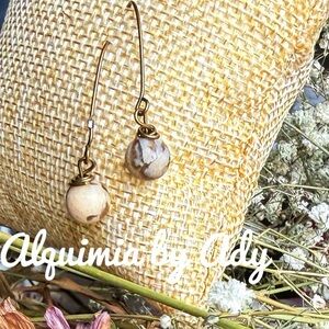 Neutral cream hues Natural Stone jasper long dangling Earrings